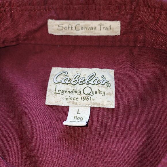 Cabela's Soft Canvas Trail Long Sleeve Button Up Cranberry Red Shirt Sz L - Picture 2 of 4